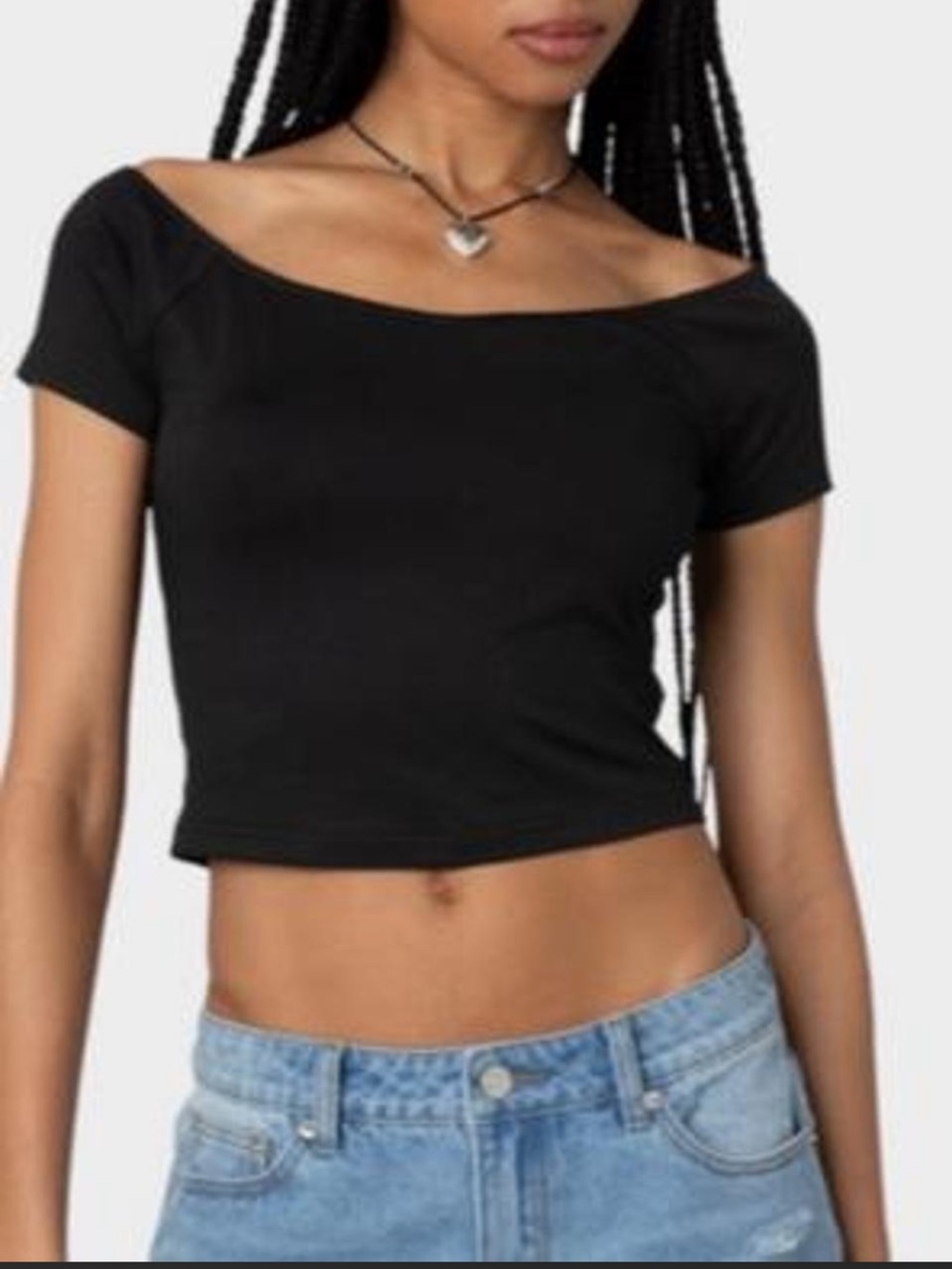 Edikted Black Off-Shoulder Crop Top - Women